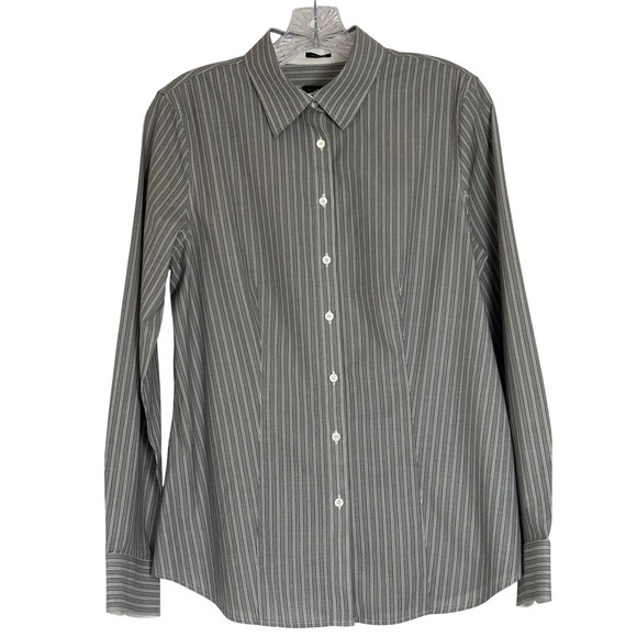 Talbots Tops - Talbots Wrinkle Resistant Striped Button Down Shirt Grey Womens 10 Career Siren
